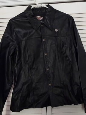 Harley-Davidson Black Leather Snap Button Jacket